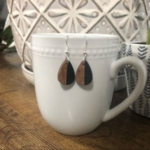 Oval colorblock wood and resin earrings